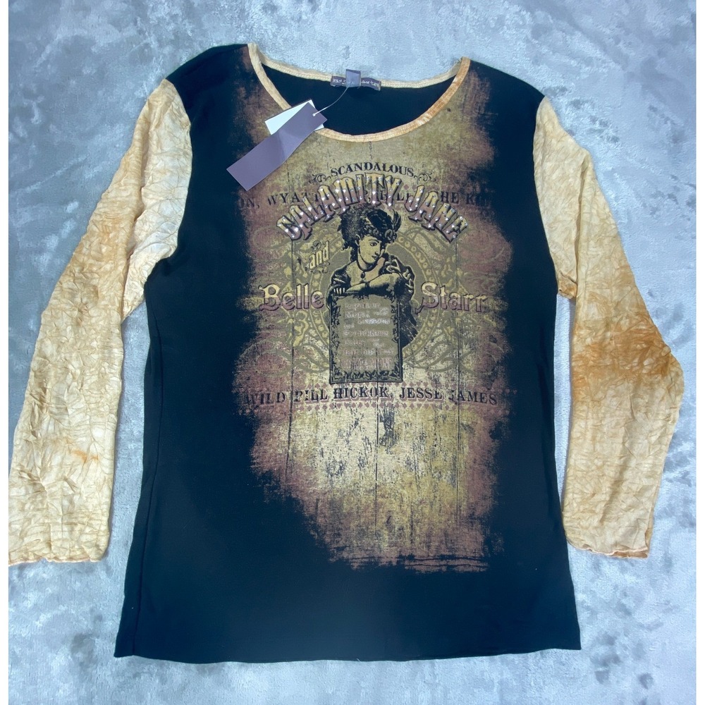 Western Graphic Shirt Womens XL Black Belle Starr Texas Vintage Style Ombre USA